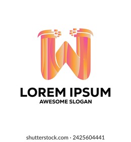  initial w logo gradient  colorful  vector design with 3d  style