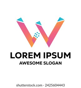  initial w logo gradient  colorful  vector design with 3d  style