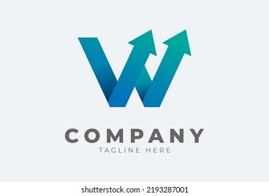 Initial W logo. letter W with arrow in gradient colour logo design inspiration, usable for brand and company logos