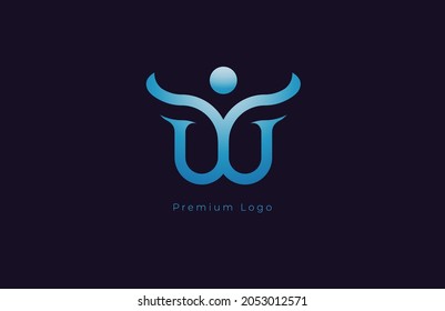 Initial W  Logo. letter W with whale tail and people combination, usable for company, brand, group,society,  logo design, Flat Design Logo isnpiration, vector illustration