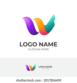 initial W logo vector with 3d colorful style