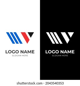 initial W logo vector with flat blue and red color style