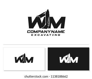 Initial W M excavator logo concept vector with arm excavator template vector.