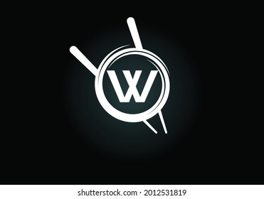 Initial W monogram alphabet in the abstract circle with Chopstick. Abstract Asian sushi bar emblem. Logo for Japanese sushi seafood business and company identity
