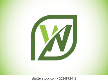 Initial W monogram alphabet with abstract leaf. Eco-friendly logo concept. Font emblem. Modern vector logo for ecological business and company identity