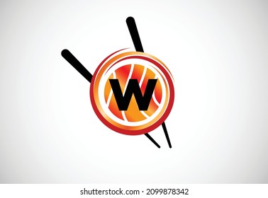 Initial W monogram alphabet in the abstract circle with Chopstick. Abstract Asian sushi bar emblem. Logo for Japanese sushi seafood business and company identity