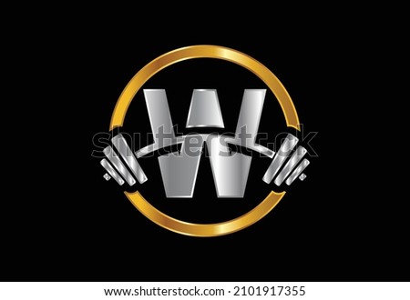 Initial W monogram alphabet with a barbell. Lifting vector logo design. Vector logo for bodybuilding