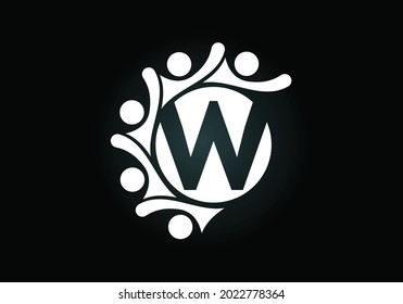 Alfabeto monograma W inicial con personas conectadas. Equipo, símbolo del logotipo de cooperación. emblema de letra. Logo para la colaboración empresarial y un gran trabajo