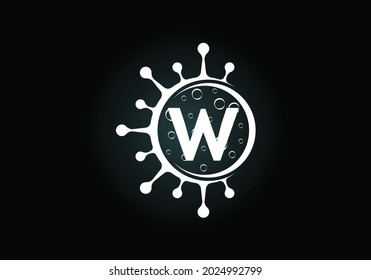 Initial W monogram alphabet with Coronavirus cells. Lab logo sign symbol design vector Illustration. Font emblem. Corona virus (Covid-19). Stop Coronavirus