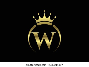 Initial W monogram alphabet with a crown. Royal, King, queen luxury symbol. Font emblem. Modern luxury brand element sign. Vector illustration.