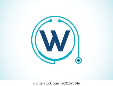 Initial W monogram alphabet with doctor stethoscope. Vector stethoscope logo or icon. Logo for medical and pharmaceutical business and company identity