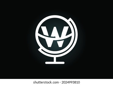 Initiales W-Monogramm-Alphabet mit Erdkugel-Emblem. Globe Logo Design, Vektorvorlage. Schriftemblem. Logo für Kommunikationsunternehmen und Unternehmensidentität