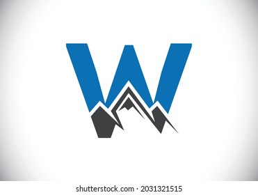 Initiales W-Monogramm-Alphabet mit dem Berggipfel. Logo-Symbol für Gebirge Schriftemblem. Modernes Vektorlogo für Unternehmen und Unternehmensidentität