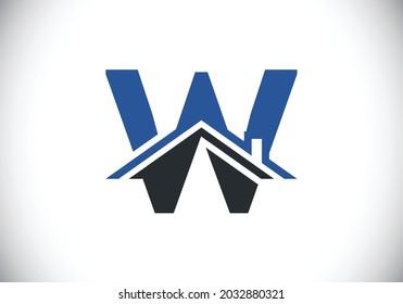 Alfabeto monograma W inicial con el techo. Cartel de casa o casa. Concepto de logotipo inmobiliario. emblema de letra. Logo vectorial moderno para negocios inmobiliarios e identidad de la empresa.
