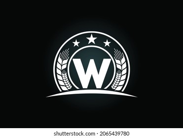 Initial W monogram alphabet symbol design incorporated with Wheat, barley, or rye. Agriculture logo concept. Font emblem. Logo for agriculture business and company identity