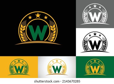 Initial W monogram alphabet symbol design incorporated with Wheat, barley, or rye. Agriculture logo concept. Logo for agriculture business and company identity