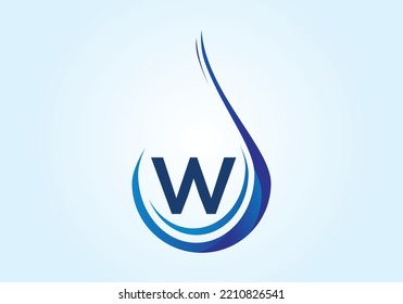 Initiales W-Monogramm-Alphabet mit Wassertropfen in einer Spirale. Waterdrop Logo Design Vektorvorlage. Schriftemblem. 