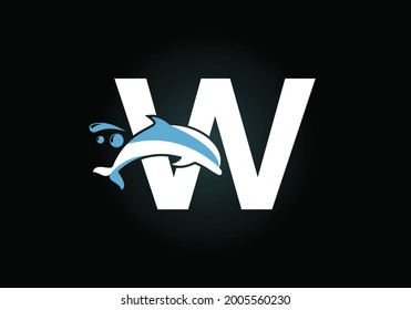 Initial W monogram letter alphabet with a Dolphin logo design. Water Animal icon. Font emblem. Modern vector logotype for business and company identity.