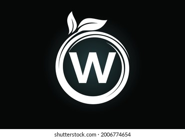 Alfabeto monograma W inicial en una espiral con hojas verdes. emblema de letra. Símbolo de signo de icono de la naturaleza. Diseño de logotipo vectorial moderno para la atención de la salud empresarial, la naturaleza, la granja y la identidad de la empresa.