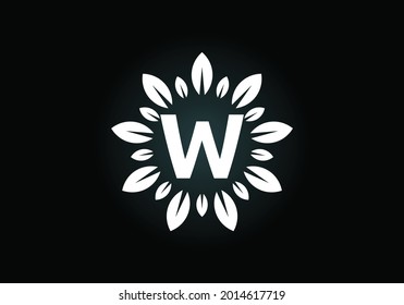 Initial W monogram letter alphabet with leaf wreath. Green leaf, flower logo design concept. Modern vector logo design for business, and company identity