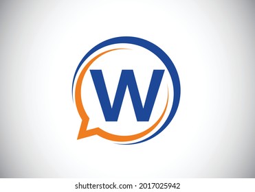 Initial W monogram letter alphabet with a bubble chat icon. Talking, chatting logo concept. Modern logo design for a consultancy business, and company identity.
