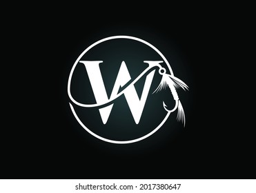 Initial W monogram letter alphabet with fishing Hook. Fishing logo concept vector illustration. Modern logo design for fishing shop, business, and company identity.