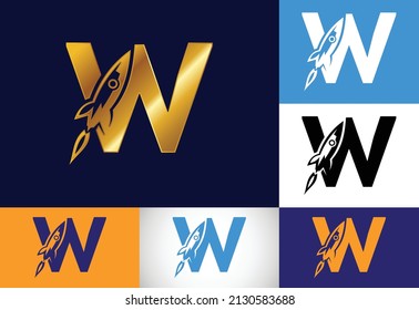 Initial W monogram letter alphabet with a Rocket logo design. Rocket icon. Font emblem. Modern vector logo for business and company identity.