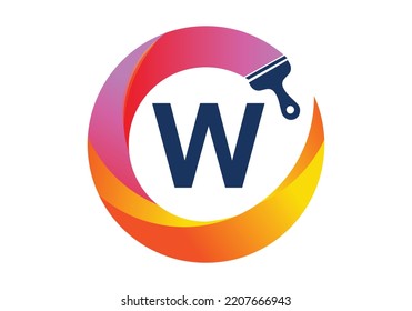 Initial W monogram letter alphabet in a circle with brush splash. transparent gradient color style, creative letter a logo design . Modern vector logo design for painting business and company identity
