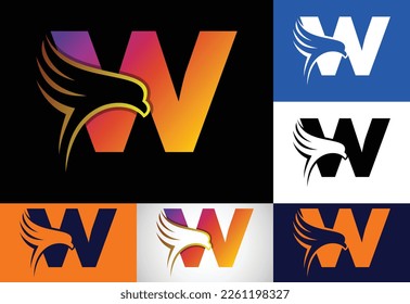 Initial W monogram letter with Eagle head negative space symbol. Creative Eagle head logo design