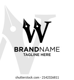 Inspiración inicial de plantilla de diseño con logotipo W Pen, Ilustración vectorial.