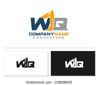 Initial W Q excavator logo concept vector with arm excavator template vector.
