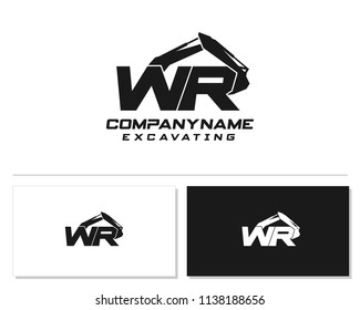 Initial W R excavator logo concept vector with arm excavator template vector.
