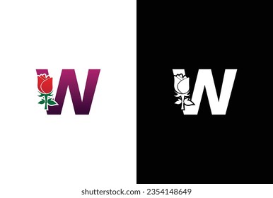 Initial W Rose logo. Letter W with rose for beauty and fashion logo. Beauty Rose Logo Vector Logo Design Template