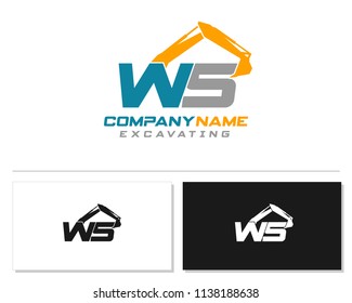 Initial W S excavator logo concept vector with arm excavator template vector.