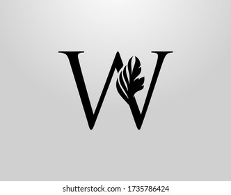 Initial W Swirl Logo. Classic W Letter Design Vector with Black Color and Floral Hand Drawn.
