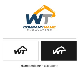Initial W T excavator logo concept vector with arm excavator template vector.
