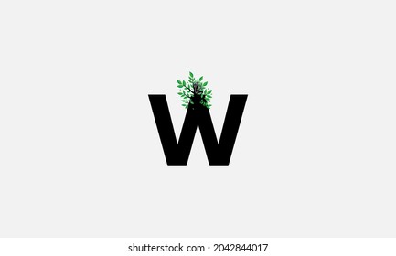 Initial W Tree Letter Logo Design with Tree Branches. Tree Letter Design with Minimalist Creative Style