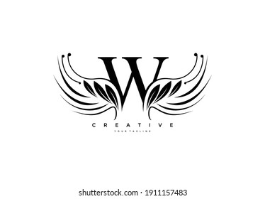 Initial W Typography Flourishes Logogram Beauty Wings Logo