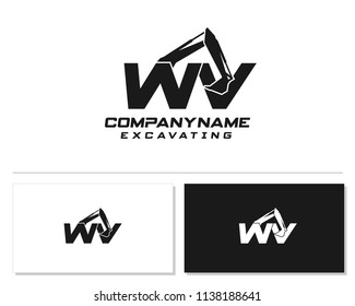Initial W V excavator logo concept vector with arm excavator template vector.
