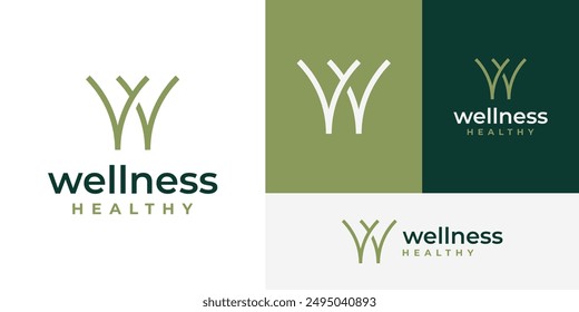 Bienestar inicial Bienestar corporal saludable Equilibrio corporal Yoga Logo Design Branding Plantilla