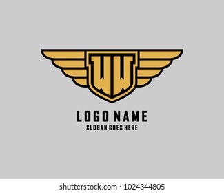 Initial W & W wing shield logo template vector