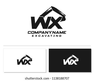 Initial W X excavator logo concept vector with arm excavator template vector.