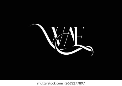Diseño inicial del logotipo de la carta WAE. Diseño elegante del logotipo del monograma con los Elementos decorativos y la tipografía