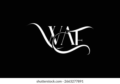 Diseño inicial del logotipo de la letra WAF. Diseño elegante del logotipo del monograma con los Elementos decorativos y la tipografía