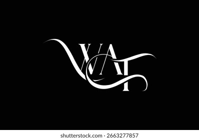 Diseño inicial del logotipo de la letra WAT. Diseño elegante del logotipo del monograma con los Elementos decorativos y la tipografía