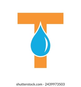 Initial Water Logo combine with letter T vector template