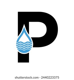 Initial Water Logo combine with letter P vector template