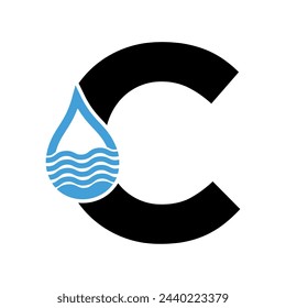 Logotipo inicial del agua combinado con la plantilla del vector de la letra C