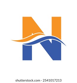Initial water Logo combine with letter N vector template