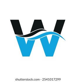 Logotipo inicial del agua combinado con la letra W Plantilla del Vector